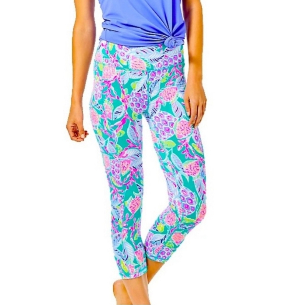 Lilly Pulitzer Weekender High Rise Crop Leggings Maldives Green Turtle Wave - S